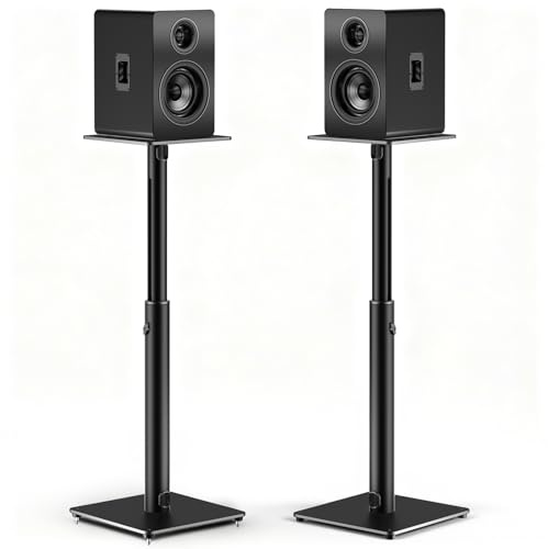 Speaker Stands, Height Adjustable 72-120cm, Load Up to 15kg, Speaker Stands Floor Pair for Small Bookshelf & Satellite Speakers with Cable Management,Easy Assembly,Set of 2