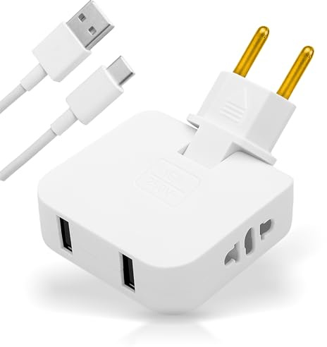 GAEVAZ Mehrfachsteckdose mit USB, extra flach, mit 2 USB-Anschlüssen, ideal hinter Möbeln, Sofa, Bett oder TV, flach, sicher und kompakt, 2 Stück