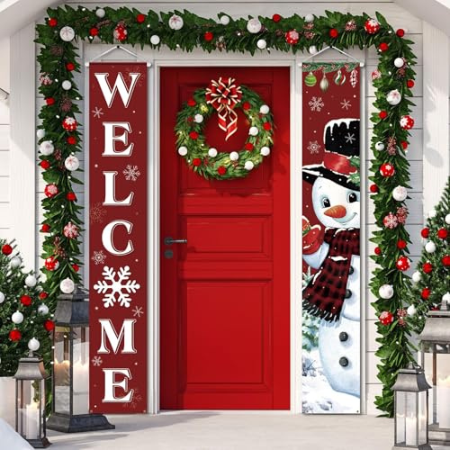 TAXTYHRE Weihnachtsbanner, Merry Christmas Banner, Schneemann Frohe Weihnachten Banner, Weihnachten Deko für Drinnen Draußen Haustür Winter Garten Party 180 X 30 cm (A)