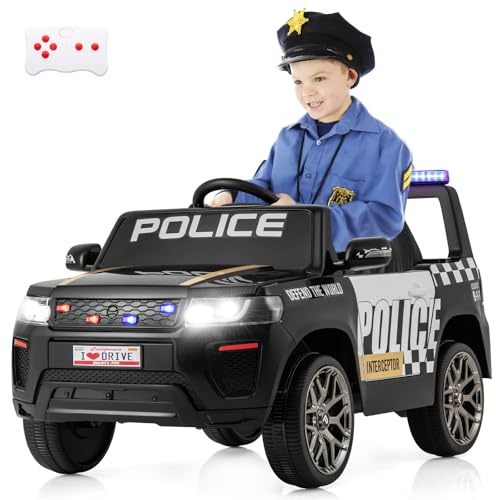 DREAMADE Polizei Elektroauto für Kinder, 12V Elektroauto mit Fernsteuerung & Musik & LED-Licht & Sirene & Hupe & USB, Elektrofahrzeug Elektrisches Auto für Kinder ab 3 Jahren (Schwarz)