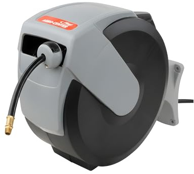 Druckluftschlauchtrommel – Schlauchaufroller Druckluft mit 20 m 3/8 Schlauch & 1/4 Anschluss | Automatik Aufroller 17 bar | drehbare Wandhalterung