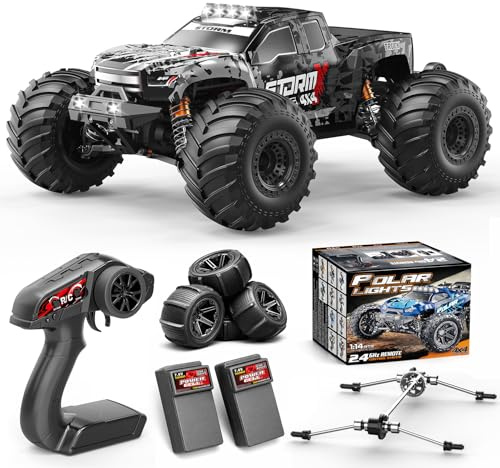 Womaqu Voiture Télécommandée 1:14 4x4 Tout Terrain 40 km/h, Voiture RC Haute Vitesse avec 2 Batteries 1300mAh Rechargeables et 2 Jeux de Pneus, Voiture Télécommandée Adulte et Garçon