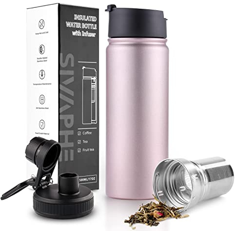 Sivaphe Insulated Water Bottle with Tea Filter Drink Flask for Camping Picnic Hiking Home (Rose GOLD-1L)