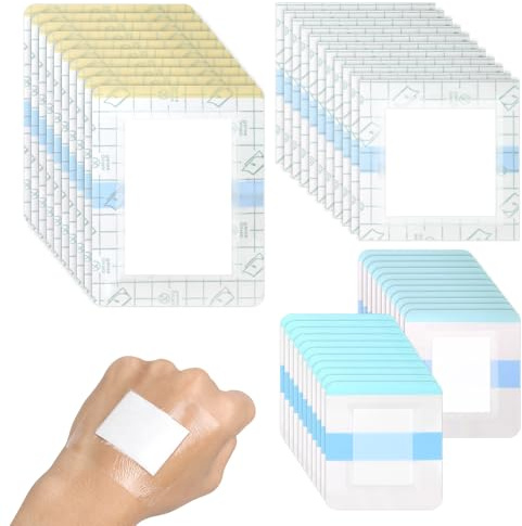 40 Unidades Apositos Adhesivos Impermeables, Aposito Impermeable para Ducha | Parches Cicatrizantes PU Transparentes Transpirable (6x7cm, 9x9cm, 10x13cm) con Disco de Algodón Absorbente, para Natación