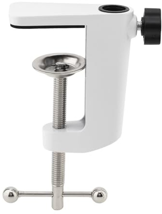 RTNLIT Metal Desk Lamp Clamp, 1.2cm Hole Dia. for Mic Scissor Arm Holder | Table Mounting C Clamp for Magnifying Light/Microphone/Boom Scissor Arm, Fits up to 5.5cm/2.2inch Desktop Thickness, White