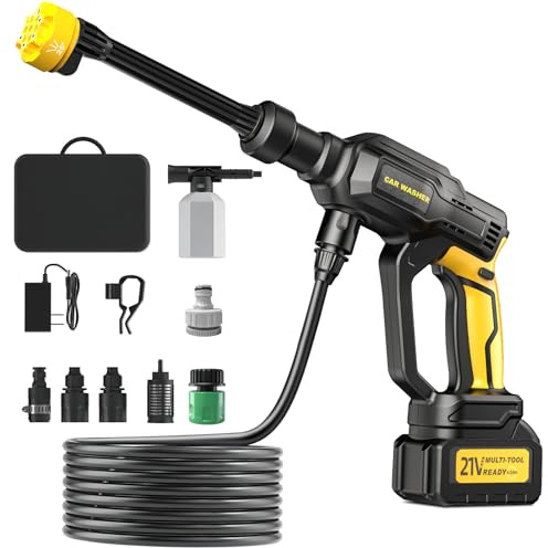 Shiptree Idropulitrice a Batteria, Idropulitrice Portatile Professionale con batterie e Tubo da 5M, Ugello 6 in 1 Collegamento a Rubinetto, per Giardino, Auto e Pulizie Esterne