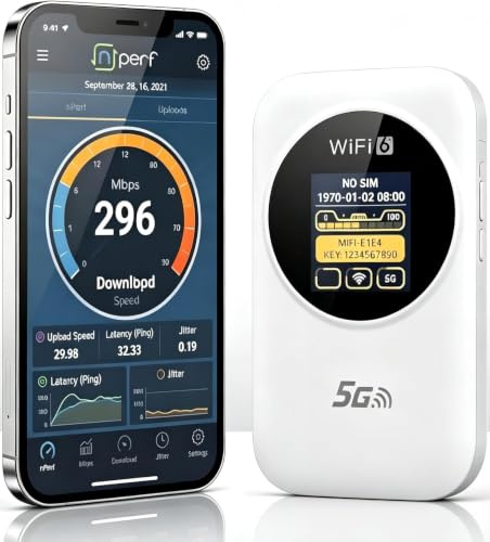 5G/4G Mobile WiFi Portable Router， Unlocked SIM Card Slot, LCD Display Screen, 300Mbps Speed, for Mobile Internet in Caravans, Motorhomes, Vans, Cars, Internet Hotspot WiFi Router