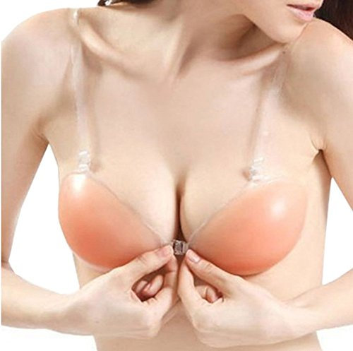 Haifly Adesivo invisibile in silicone reggiseno reggiseno push-up con cinghie regolabili trasparenti per donne, Coppa C