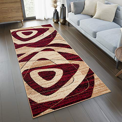 TAPISO Dream Läufer Flur Teppich Kurzflor Modern Brücke Beige Creme Rot Mehrfarbig Streifen Meliert Muster Wohnzimmer ÖKOTEX 100 x 250 cm