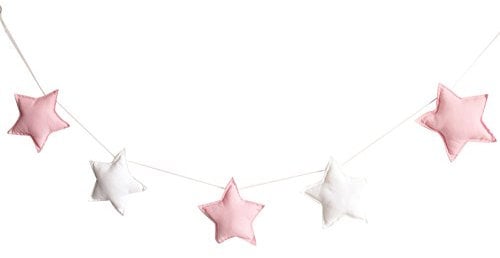 Beiguoxia Wimpelkette mit Sternen, Party-Hängeornamente und Kinderzimmerdekoration, 5 Stück, Rosa/Weiß
