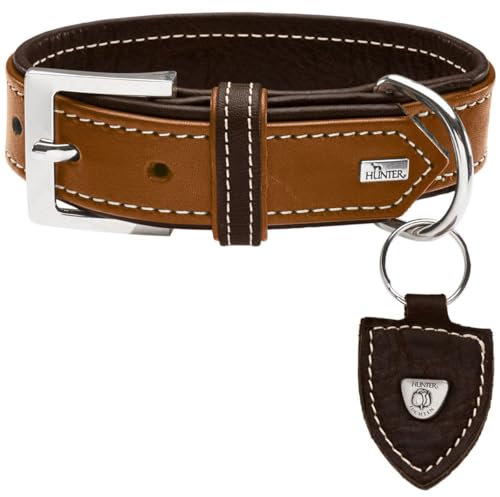 HUNTER TARA Hundehalsband, Leder, Juchtenleder, belastbar, witterungsbeständig, 50 (S-M), cognac/dunkelbraun