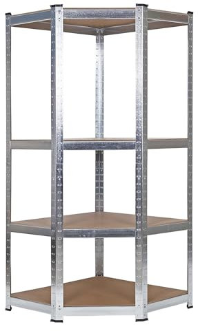 Wiltec Schwerlast Eckregal 99x77x160cm, 200 kg Gesamtlast, Steckregal verzinkt aus Stahl, Lastenregal mit 4 Ablagen, Werkstattregal