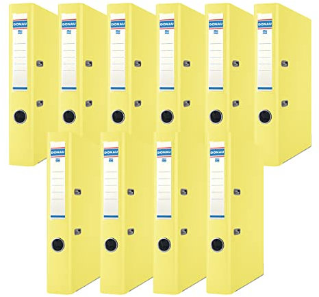 DONAU Premium Ordner Schmal 10er Pack/DIN A4 / 5 cm / 10 Stück/Gelb/Kunststoffbezug PP/Carton Papier Schlitzordner Büroordner Aktenordner Ringordner/Grünen Punkt