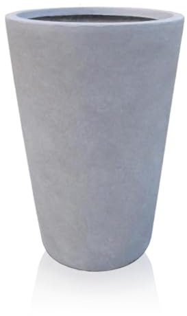 IDEALIST 57cm Large Tall Plant Pot | Grey Reinforced Stone Garden Planters with Drainage Holes D41 H57 cm, with Inner Top D35 cm, 49 litres