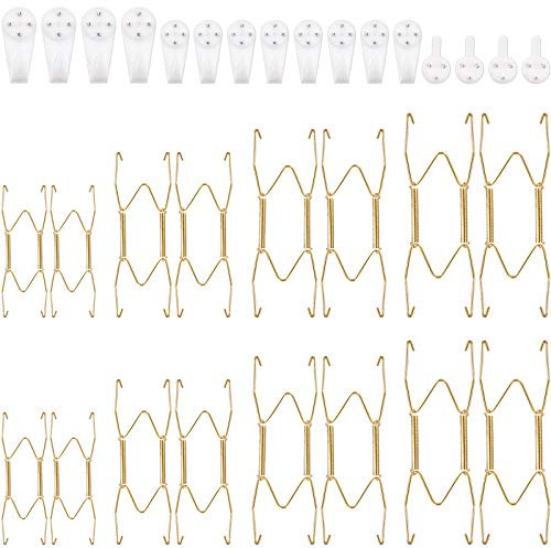 Hotop 16 Stück Tellerhalter für Wand 6/ 8/ 10/ 12 Zoll Telleraufhänger mit 16 Stück Wandhaken Edelstahl Tellerhalter aus Draht Kompatibel mit 6 bis 12 Zoll Großen Dekorativen Teller