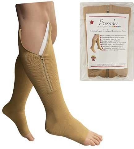 Presadee Original Open Toe 20-30 mmHg Kompressionsstrümpfe mit Reißverschluss
