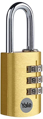 Yale YE3CB/28/126/1/GO - Standardschutz - Aluminium-Kombinationsvorhängeschloss Gold 28 mm - Stahlbügel - 3-Zahlenschloss
