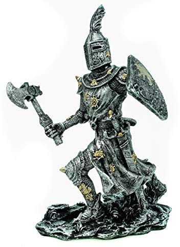 Unbekannt Kämpfender Ritter mit Streitaxt Silber 20 cm Figur Deko Skulptur