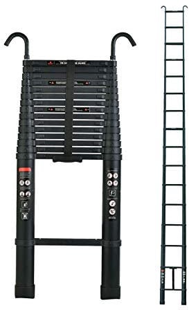 6.2m Telescopic Ladder Extendable Ladder Aluminum Ladder with Detachable Hook Non-Slip Portable Folding Ladder 150kg Max Load Black