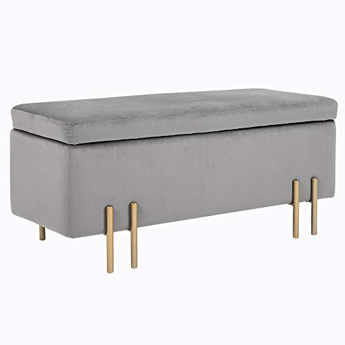 HOMCOM Banc de Rangement Coffre de Rangement Design Contemporain- Banc avec Espace de Stockage - dim. 100L x 40l x 42H cm - Velours Gris Clair piètement métal doré