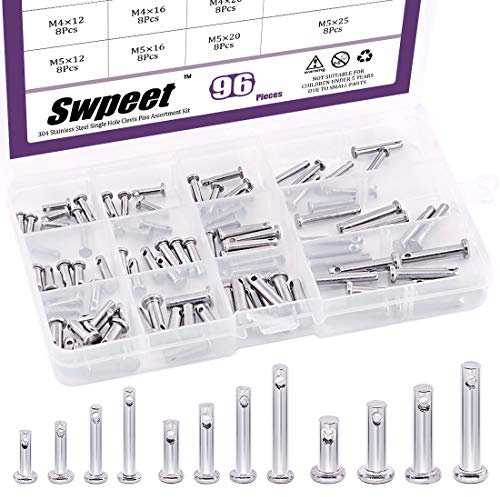 Swpeet - Set di 96 perni a foro, in acciaio inox 304, M3, M4, M5, 12, con perno a forma di T, con scatola di plastica
