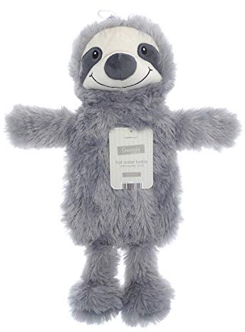 Hot Water Bottles 1 Litre Cute Animal Design Fur hot Water Bottles by E&A Distribution Limited Multiple Designs Easy Removable Cover Soft and Cosy hot Water Bags (Sloth)