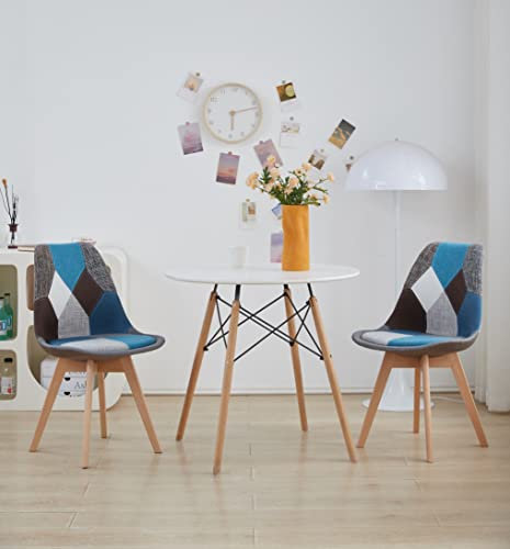 GrandCA HOME 2er Set Esszimmerstuhl mit Patchwork-Stoff und 2n aus Buchenholz, für Schlafzimmer und Wohnzimmer, Küche, Blau