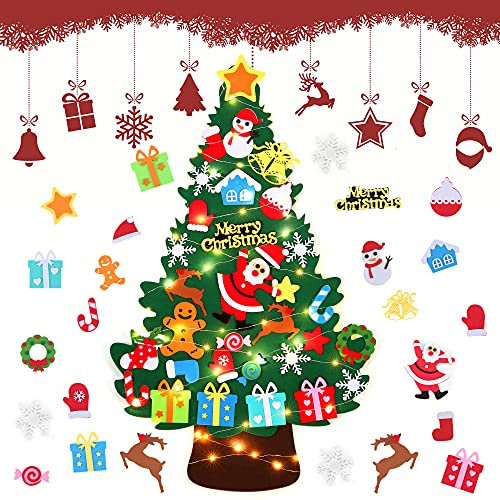 Feutre Arbre De Noël pour Enfants, 3.28ft Sapin Feutrine A Decorer, DIY Feutre Arbre De Noël avec 32Pcs Ornements, Sapins De Noël DéCoration pour Murales Fenêtre Porte