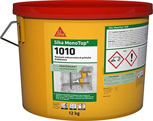 SIKA - Mortier de passivation - Monotop 1010 Gris - Passivant anticorrosion et primaire d'adhérence - Excellente adhérence sur l’acier et le béton - 12kg