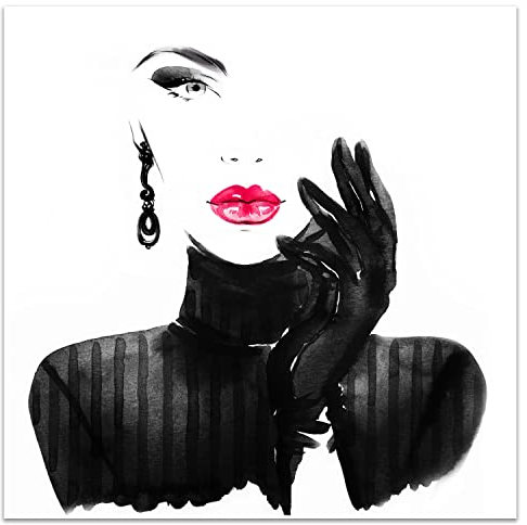 wandmotiv24 Poster als Wanddeko, Größe 50x50cm, Model Gemälde, Rot, Fashion, Frau, Frauen Lippen, Makeup, Moderne Wanddeko, Wandbilder, Deko, Bild M0064