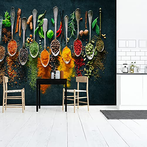 Wallepic Vlies Fototapete Küche Gewürze Pflanzen Natur Paprika 208 x 146 Moderne Tapete XXL Kräuter Blätter Steinoptik Küche Esszimmer Restaurant Wandtapete Mehrfarbig Abstrakt Br. 208 cm x Hö. 146 cm