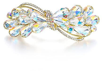 EVER FAITH Haarspange Clip Hochzeit österreichischen Kristall Strass Wassertropfen Bowknot Haarschmuck für Damen Schillernd AB Gold-Ton