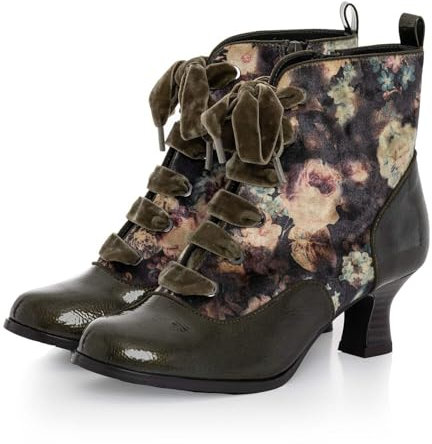 Ruby Shoo Beth - Stivale vittoriano con tacco medio con lacci viola/neri, Oliva, 36 EU