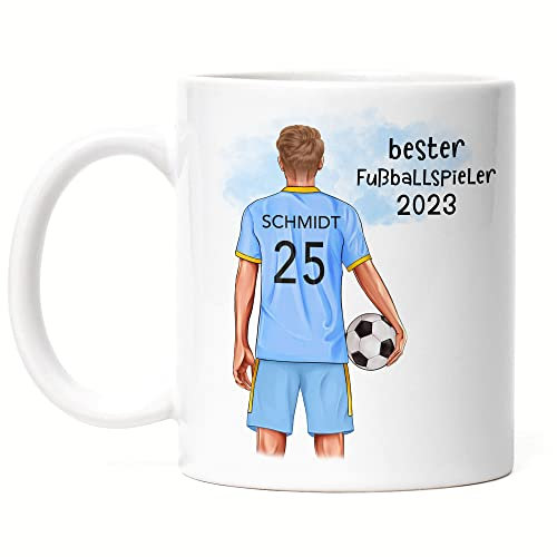 Kiddle-Design Fussball Tasse Personalisiert mit Namen Fußball Becher Personalisiert Fanartikel Männer Jungs Jungen Mann Fussballtasse Fußballfan