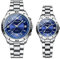 JewelryWe Paar Uhren Analog Quarz 30M Wasserdicht Pärchen Armbanduhr Klassisch Römische Ziffern Edelstahl Armband Partner Freundschaft Uhr mit Leuchtend Zeiger & Uhrenwerkzeug Blau