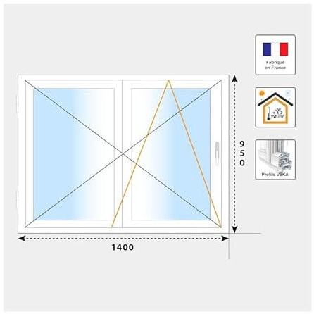 Finestra 2 ante PVC H950 mm Bianco x Larghezza 1400 mm