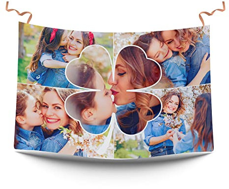 Bandera collage personalizada con fotos y texto. Fotos con formas en banderas 100x70 cm. | E&B PORRAS (TRÉBOL)