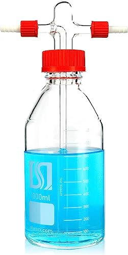 ALWSCI Flacon Laveur de Gaz pour Laboratoire, 1000mL Flacon Tampon Gradué pour Laboratoire en Borosilicate avec Bouchon à Vis Rouge en Polypropylène GL45, 1 set