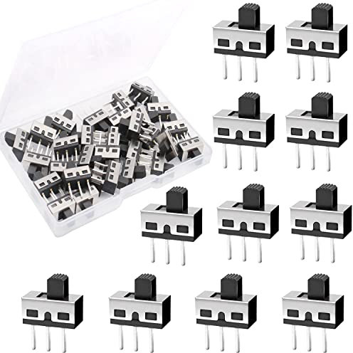 RUNCCI-YUN 50PCS Interruptor Deslizante Vertical 3 Pines 2 Posiciones SPDT 1P2T Micro Interruptor de Mini Panel 0.5A 50V DC,PCB Interruptor Deslizante,5 mm