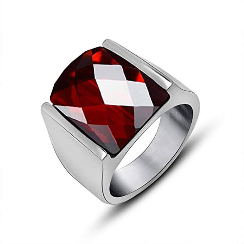 Banemi Ring Edelstahl Zirkonia, Männer Ringe Vintage Titan Roter Zirkonia Ring Mode Geschenk Ring Größe 70 (22.3)