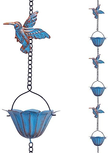 giole 13.4FT Rain Chain, Kolibri Regenketten für draußen, Kupfer-Regenkette, Glocke mit 12 Tassen, dekorative Regenfängerkette, Ersatz-Fallrohr für Dachrinnen