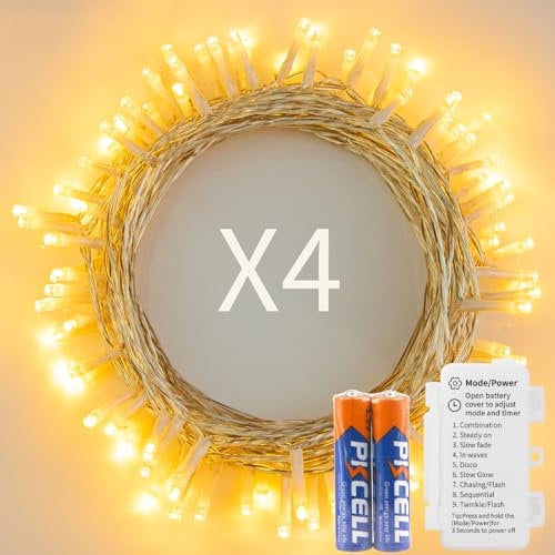 KooPower 4 Pack 50 LEDs Fairy Lights with Timer and Batteries, Waterproof for Garden and Patio Decor Outdoor Battery Powered 2*AA Battery case