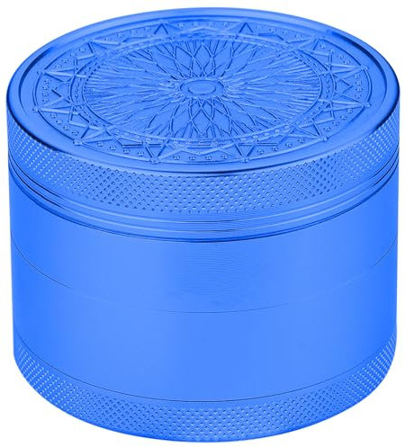 Spespo Herb Grinder, Molinillo de hierbas Premium de aluminio de 2.5 pulgadas(63mm) con flor en relieve, 4 piezas, molinillo grande con raspador de polen (Azul)