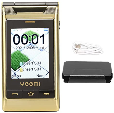 2G-Klapptelefon für Senioren, 3,0-Zoll-Handy mit Doppelseitigem Großbildschirm, Lange Standby-Dual-SIM, 5900 MAh, 1,3 MP, Unterstützt Taschenlampe, Kamera, Musik-Player (Gold)
