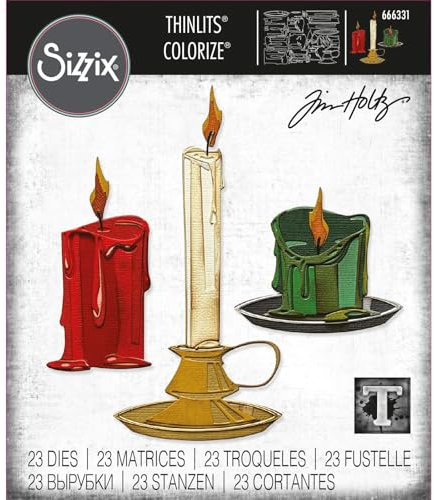 Sizzix Thinlits Set 23er-Pack Candleshop Colorize von Tim Holtz | 666331 | Hauchdünne Stanzformen aus Metall für Scrapbooking, Prägen, Journaling, Kunststoff Papier, Kerzenladen, One Size