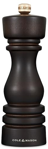 Cole & Mason London Salzmühle, mit Einstellbarem mahlwerk, Schokolade Holz, 18cm, Precision+ mit Keramikmahlwerk, Gewürzmühle, Mühle für Salz