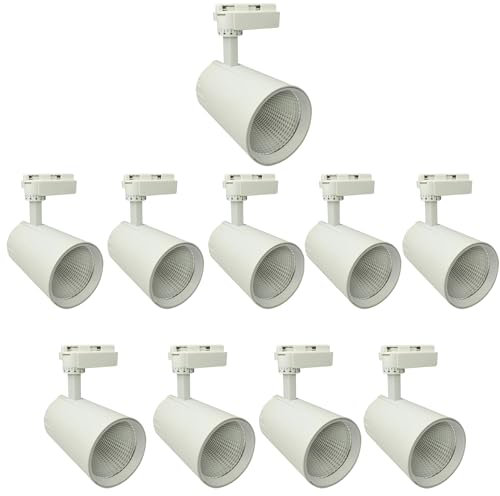 Jandei - Pack x10 Foco Techo Led Carril 30W, Blanco Cálido 3000K, 3000 Lúmenes, 185V-265V AC Monofásico, Aluminio Vestidor, Escaparate, Tienda, Oficina. (Blanco)