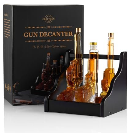 CRAFTGEN Gifts for Men Dad 3 Gun Whiskey Decanter Set – Valentines' Day Birthday Gift Ideas for Him Husband Boyfriend, Home Bar Liquor Dispenser for Bourbon and Tequila, CG_007