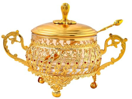 Folpus Azucarero dorado, tarro de almacenamiento, recipiente para condimentos, soporte para azúcar para encimera de cocina