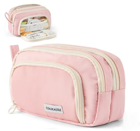 COLOCASTLE Federmäppchen Mäppchen mit 3 Fächer Federtasche große Kapazität Federmappe Mädchen Junge Teenager Erwachsene Schlamppermäppchen Pencil Case mit Tragegriff für Schule Büro